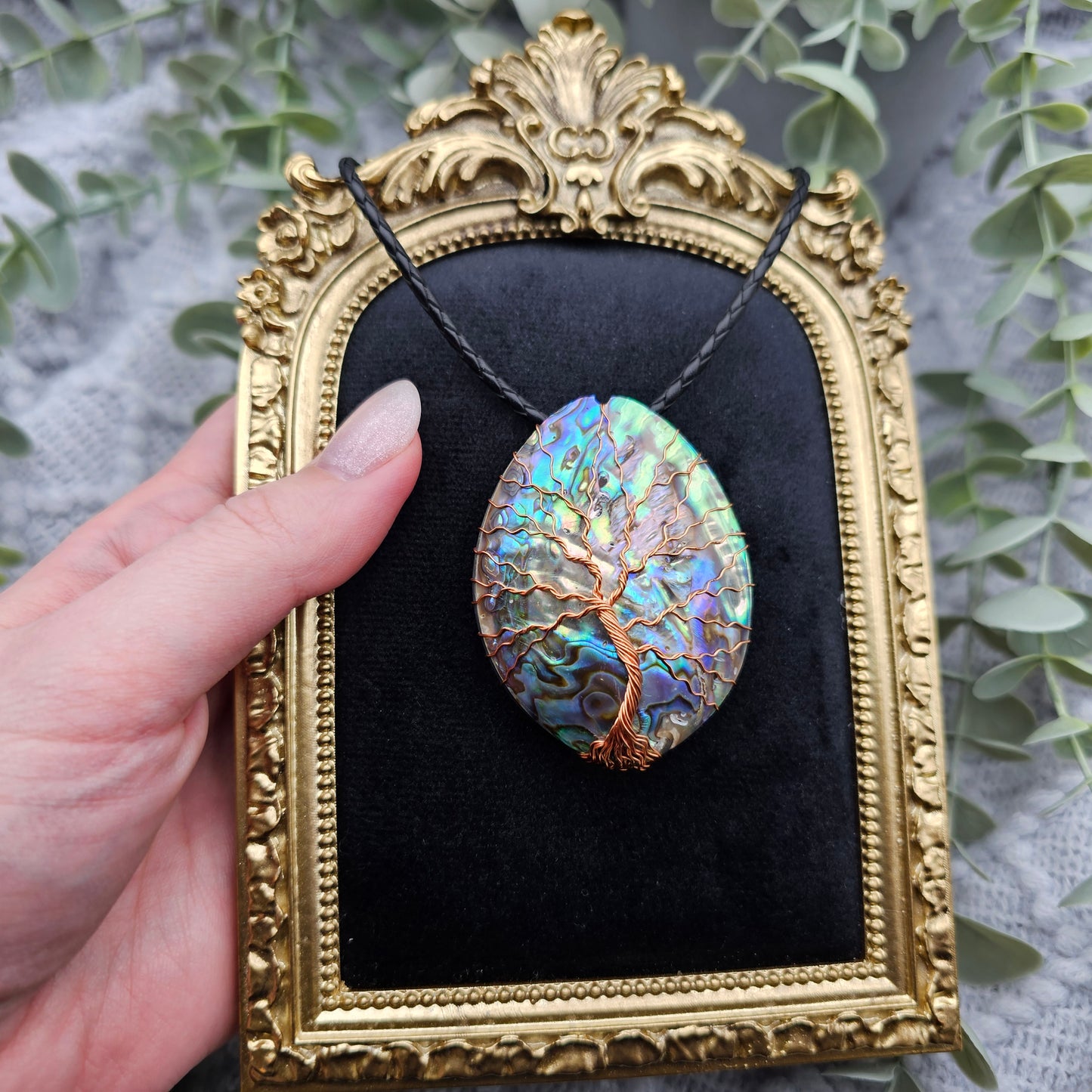 Abalone Lebensbaum Anhänger | Schmuckdraht | Edelstein Halskette