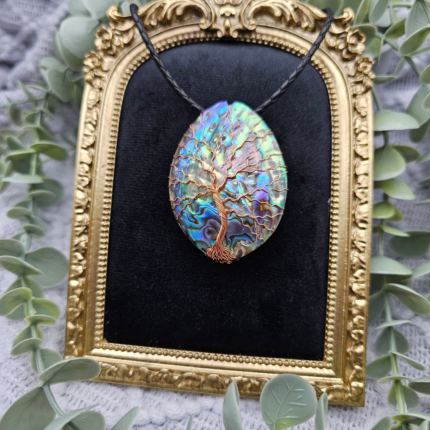 Abalone Lebensbaum Anhänger | Schmuckdraht | Edelstein Halskette