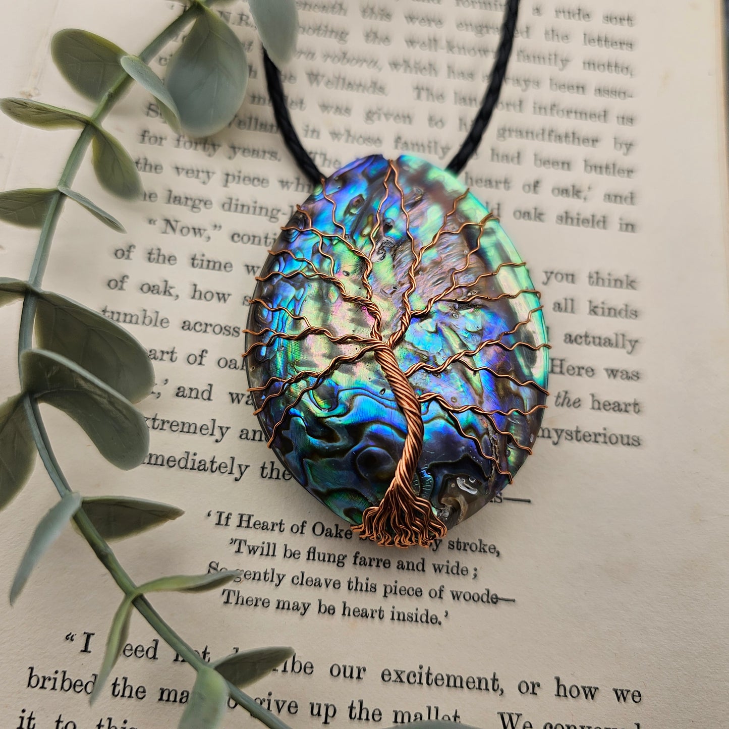 Abalone Lebensbaum Anhänger | Schmuckdraht | Edelstein Halskette