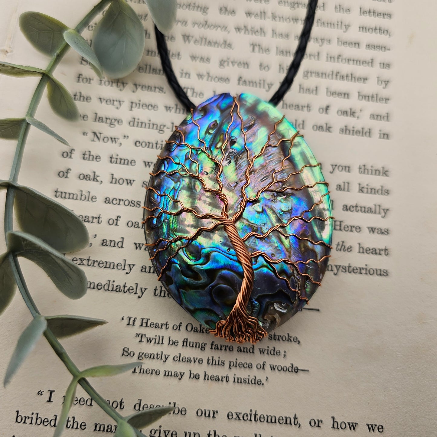 Abalone Lebensbaum Anhänger | Schmuckdraht | Edelstein Halskette