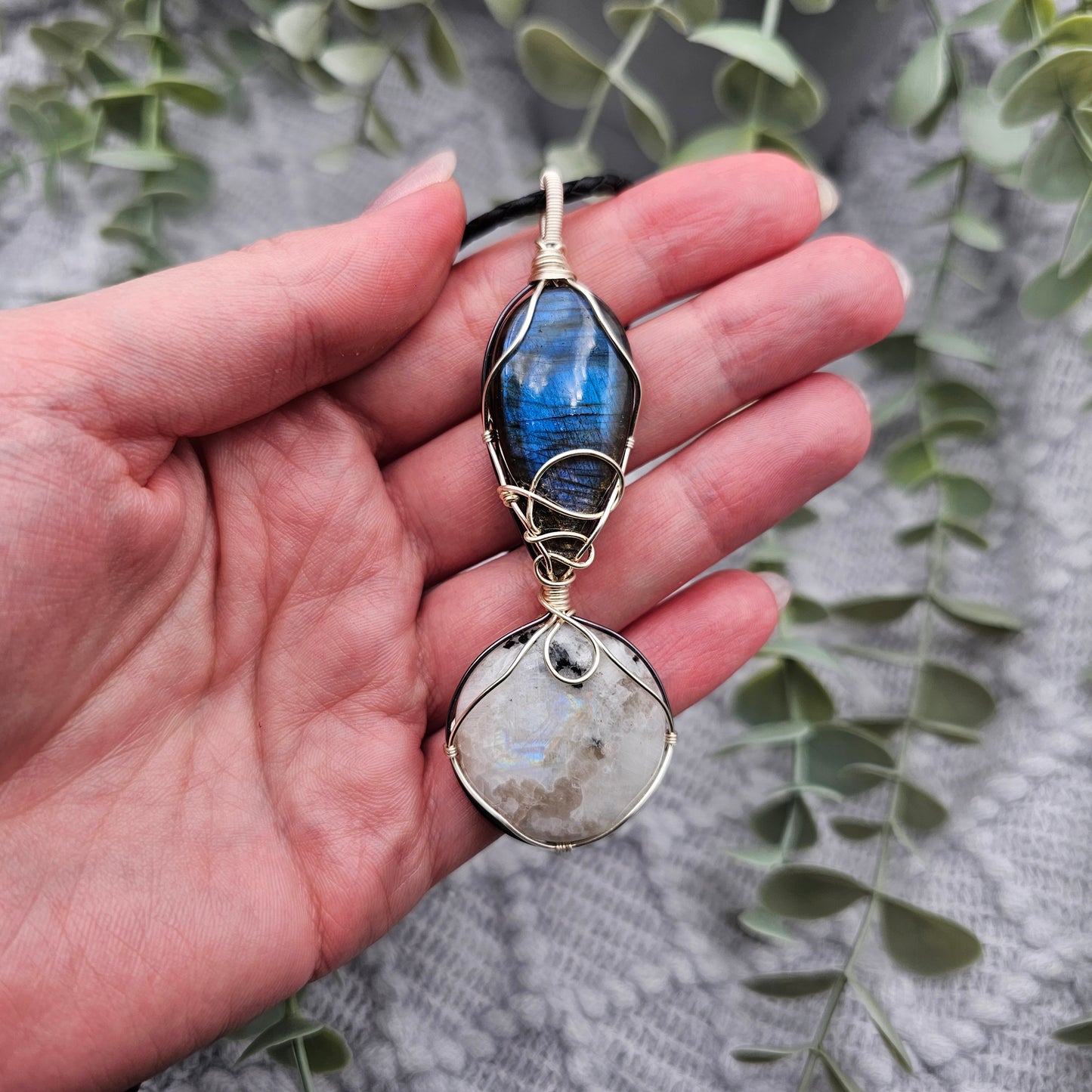 Labradorite & Rainbow Moonstone Pendant | Jewelry Wire | Gemstone Necklace