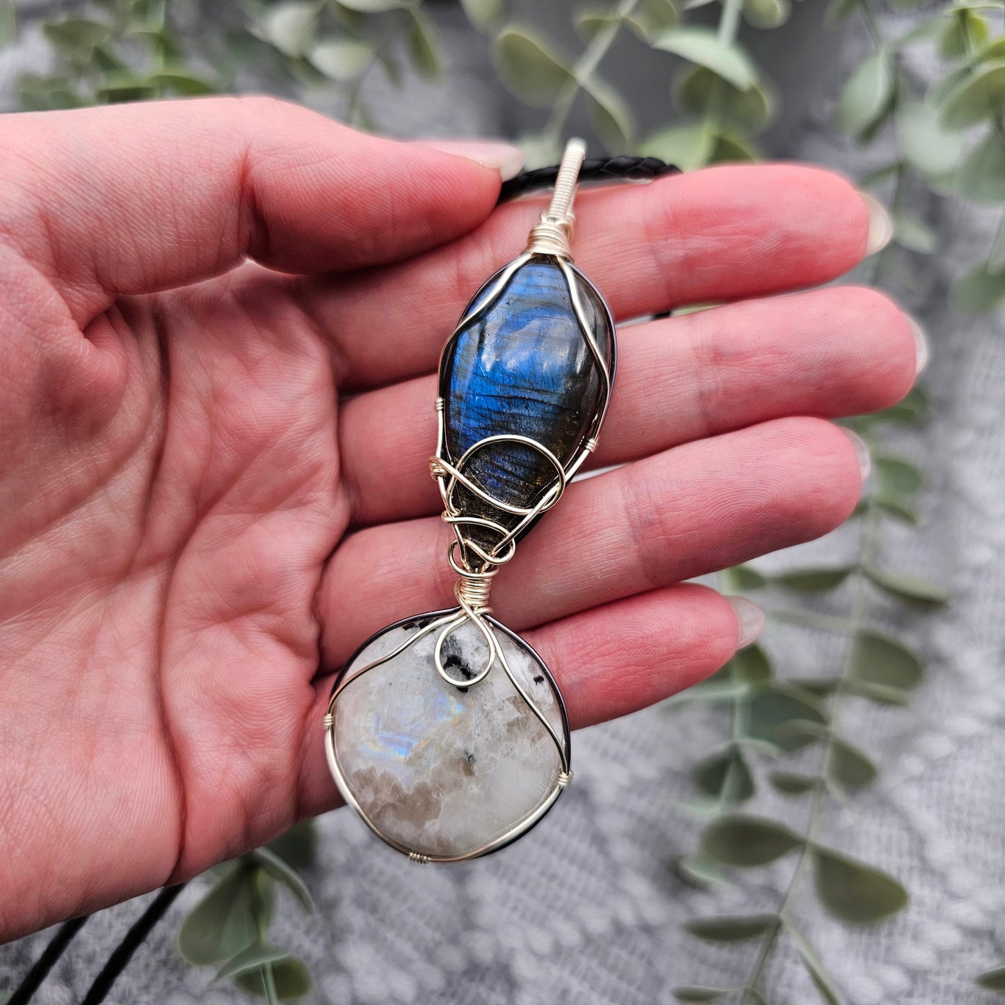 Labradorite & Rainbow Moonstone Pendant | Jewelry Wire | Gemstone Necklace
