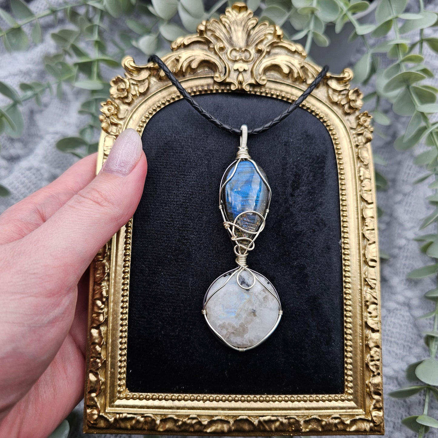 Labradorite & Rainbow Moonstone Pendant | Jewelry Wire | Gemstone Necklace