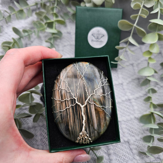 Labradorit Lebensbaum Anhänger | Schmuckdraht | Edelstein Halskette