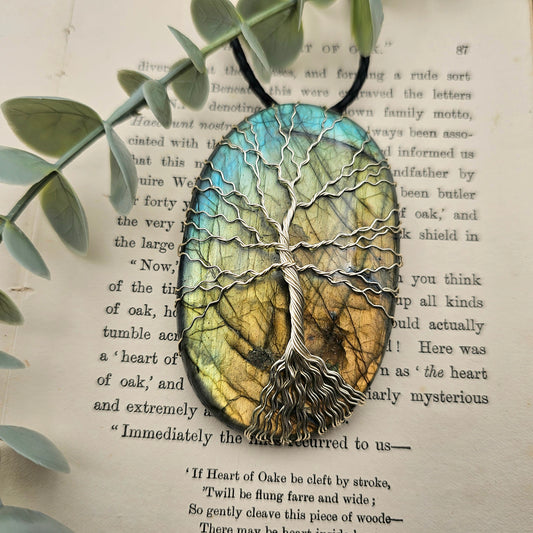 Labradorit Lebensbaum Anhänger | Schmuckdraht | Edelstein Halskette