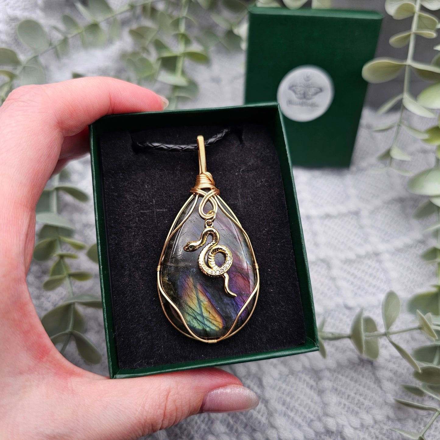 Labradorit & Schlange Anhänger | Schmuckdraht | Edelstein Halskette