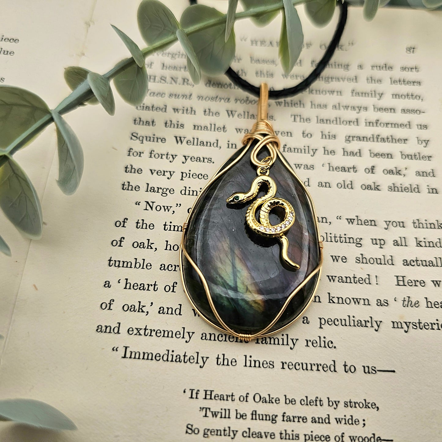 Labradorit & Schlange Anhänger | Schmuckdraht | Edelstein Halskette