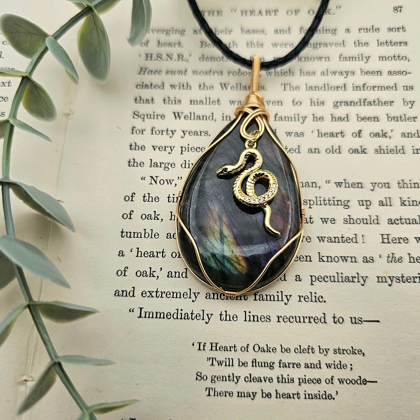 Labradorit & Schlange Anhänger | Schmuckdraht | Edelstein Halskette