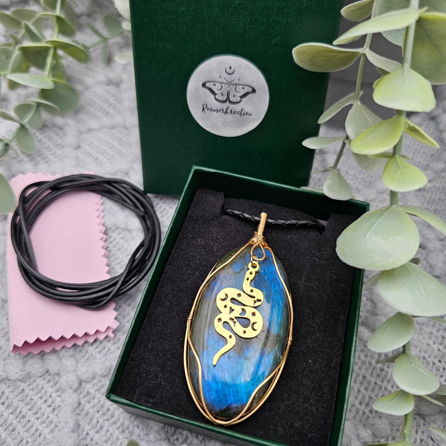 Labradorit & Schlange Anhänger | Schmuckdraht | Edelstein Halskette