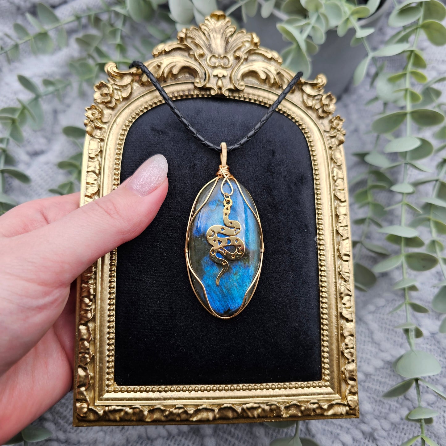 Labradorit & Schlange Anhänger | Schmuckdraht | Edelstein Halskette