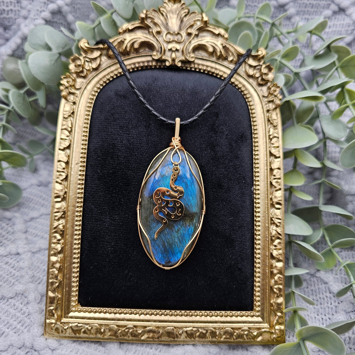 Labradorit & Schlange Anhänger | Schmuckdraht | Edelstein Halskette