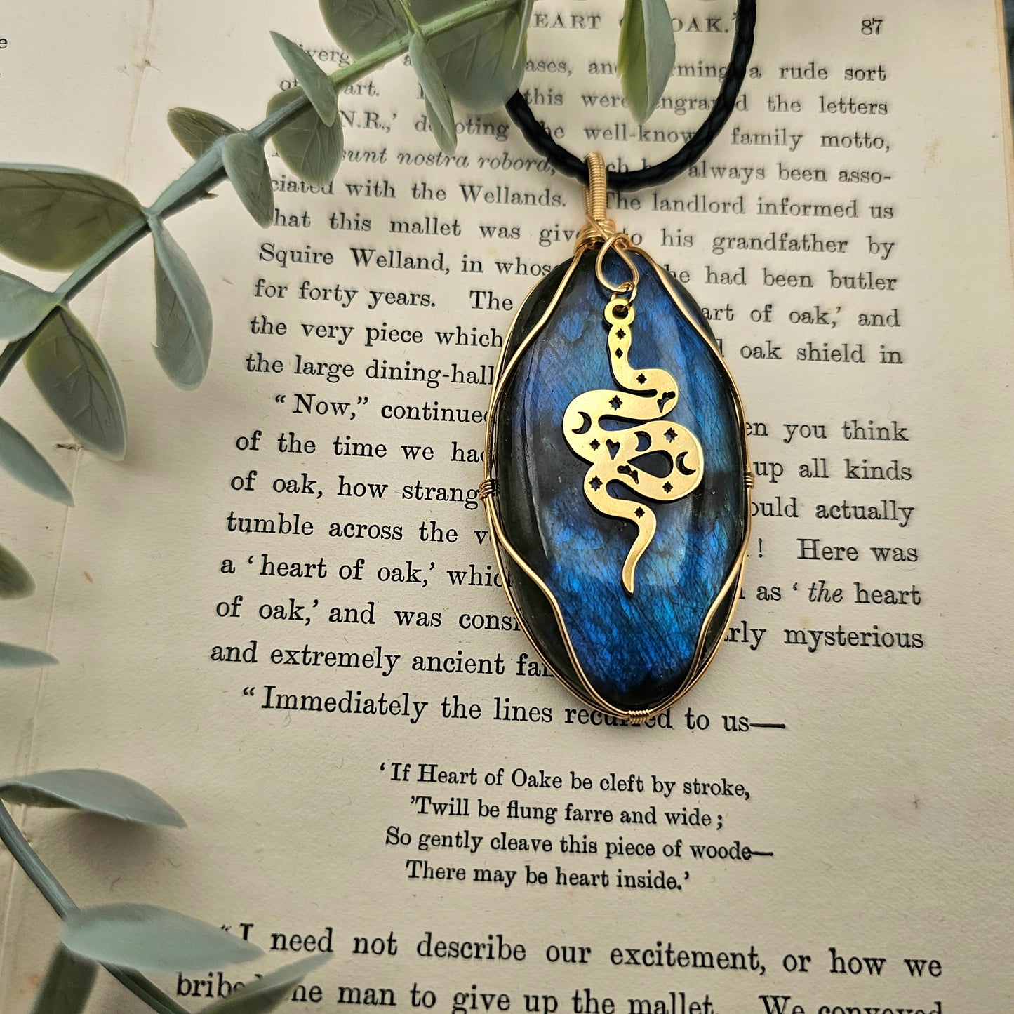 Labradorit & Schlange Anhänger | Schmuckdraht | Edelstein Halskette