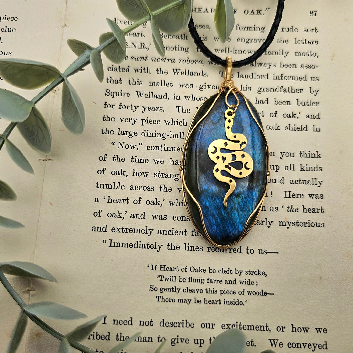 Labradorit & Schlange Anhänger | Schmuckdraht | Edelstein Halskette