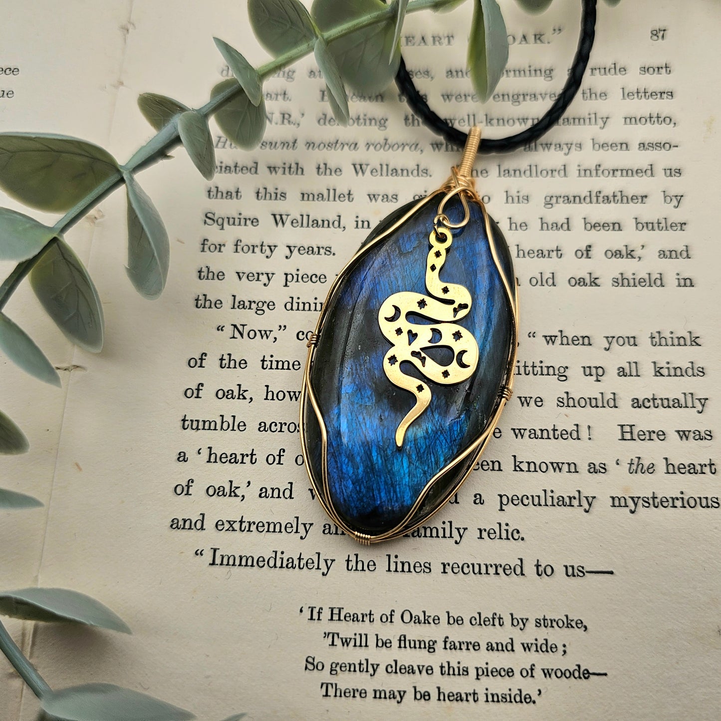 Labradorit & Schlange Anhänger | Schmuckdraht | Edelstein Halskette