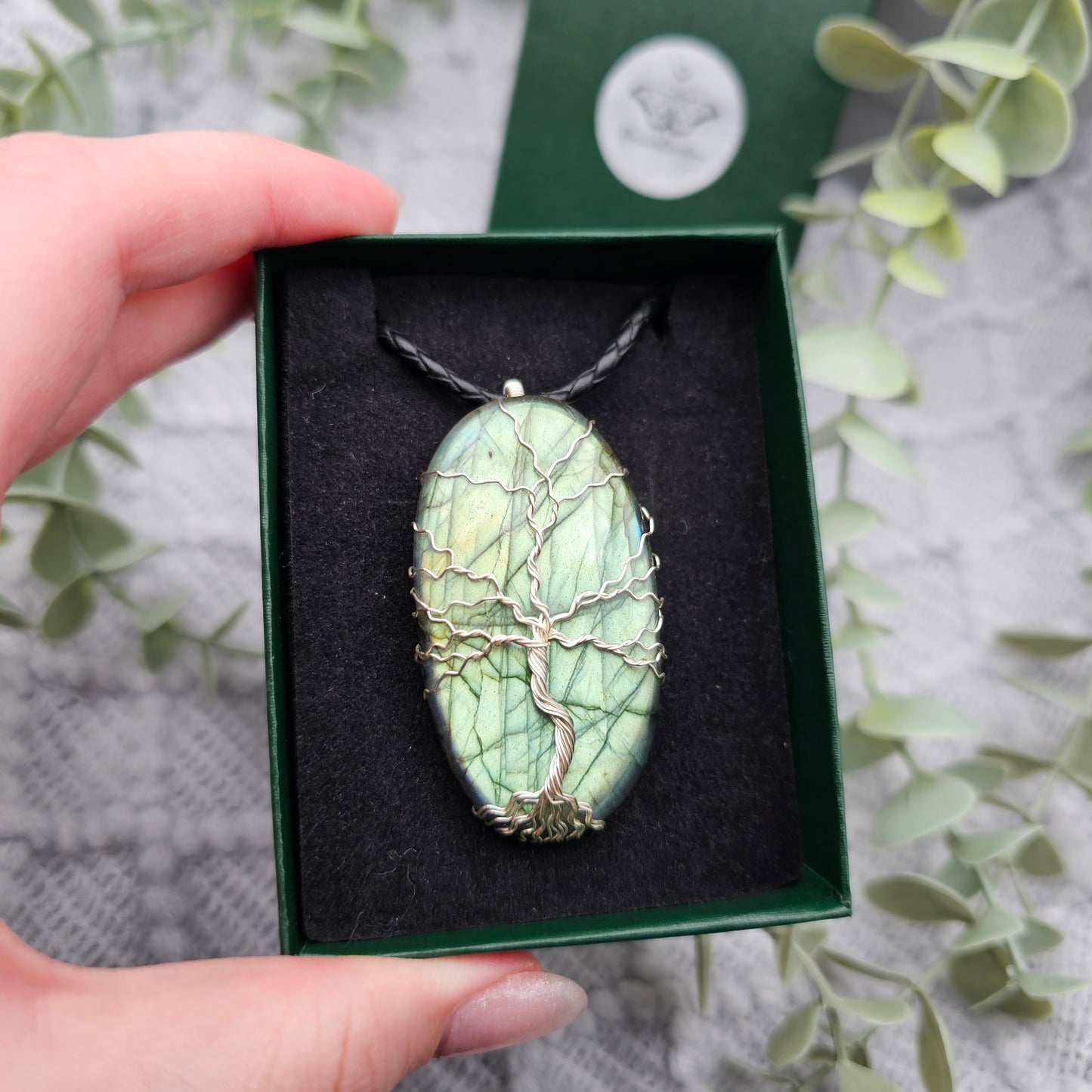 Labradorit Lebensbaum Anhänger | Schmuckdraht | Edelstein Halskette