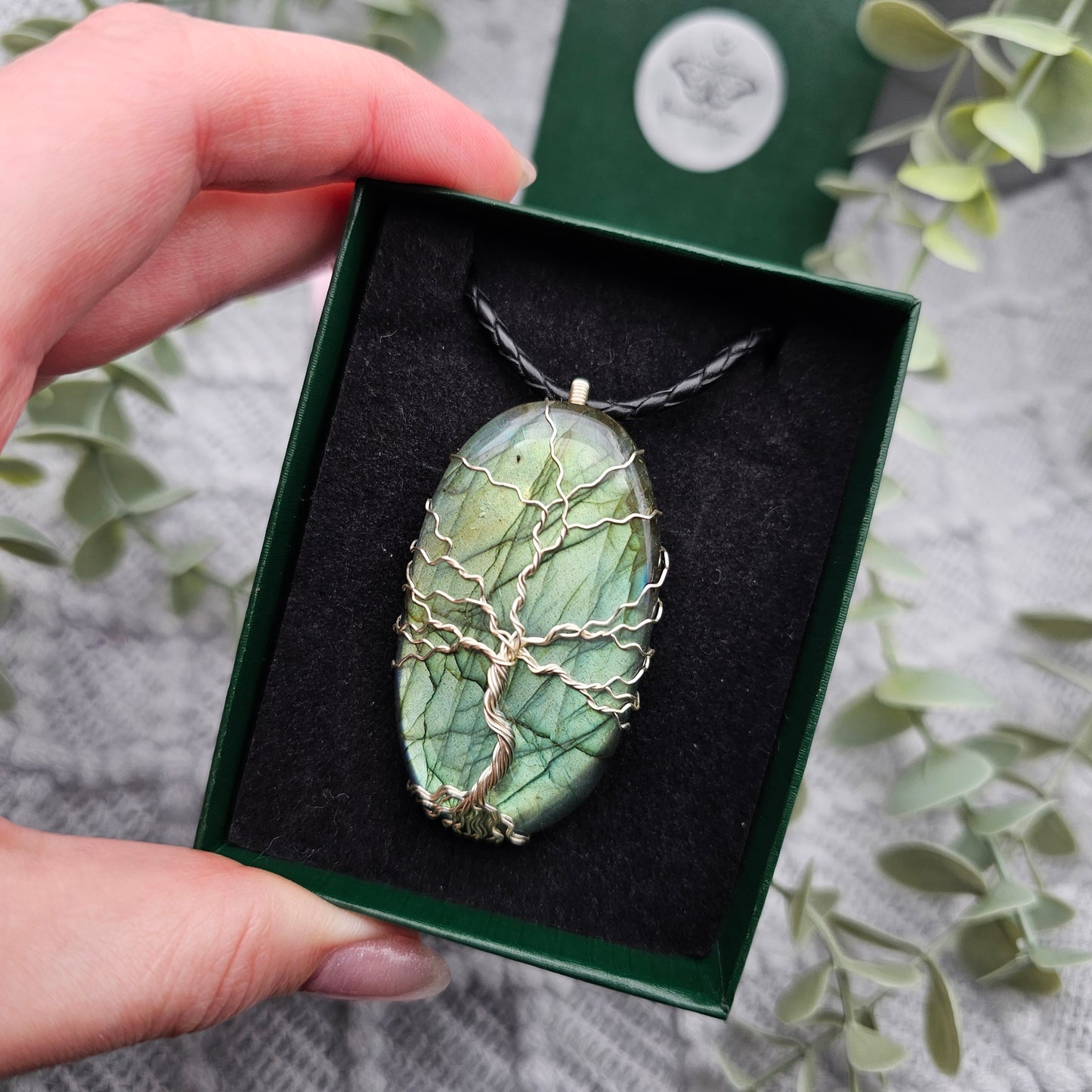 Labradorit Lebensbaum Anhänger | Schmuckdraht | Edelstein Halskette