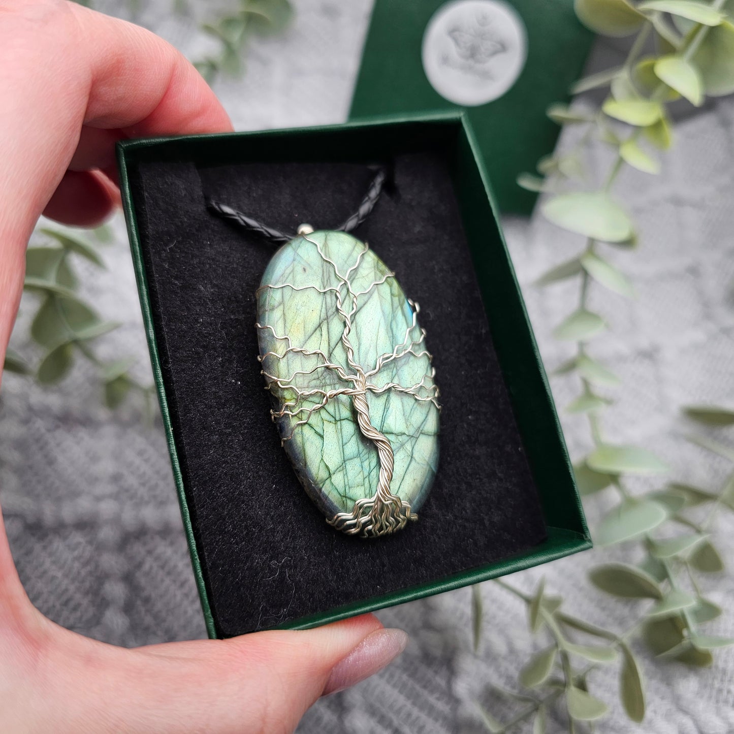 Labradorit Lebensbaum Anhänger | Schmuckdraht | Edelstein Halskette