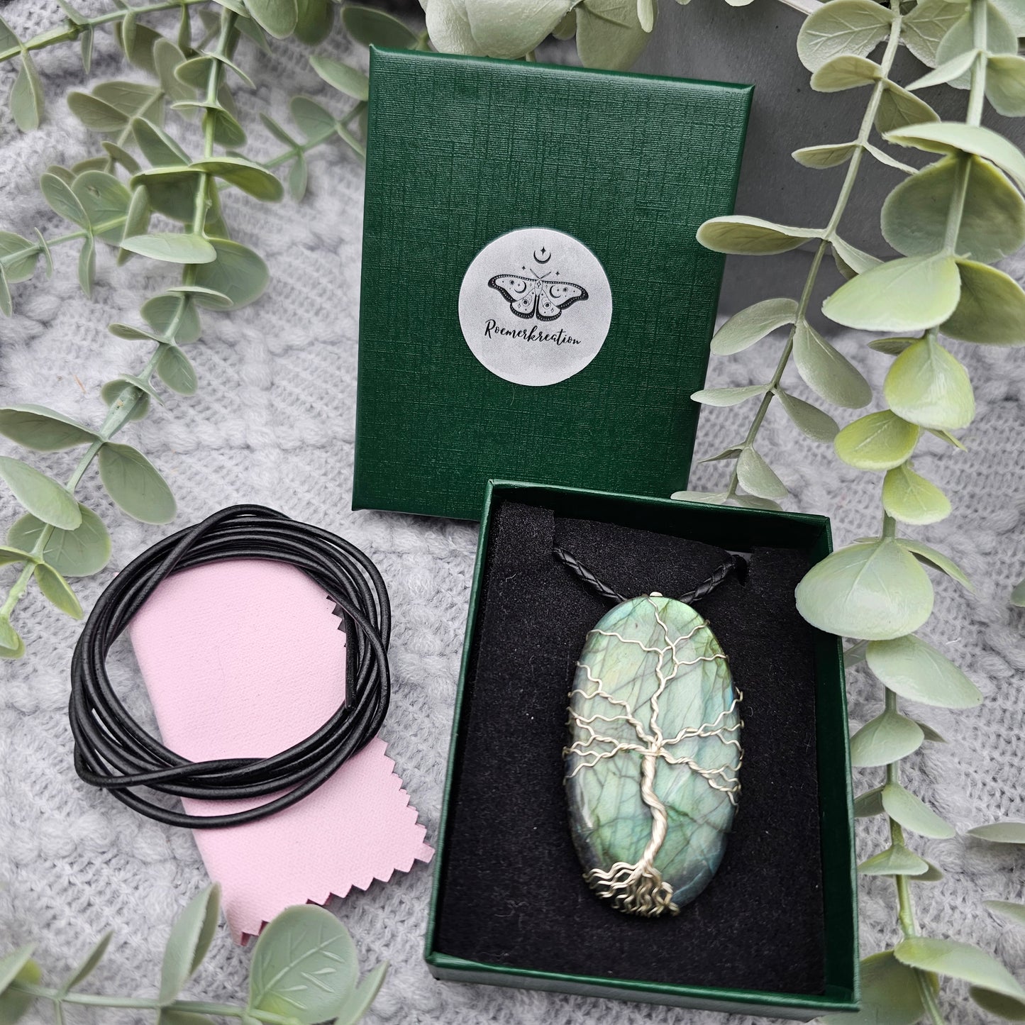 Labradorit Lebensbaum Anhänger | Schmuckdraht | Edelstein Halskette