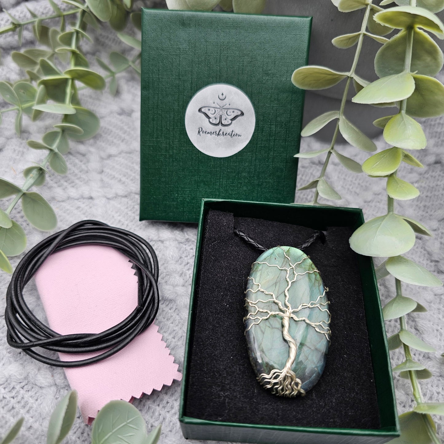 Labradorit Lebensbaum Anhänger | Schmuckdraht | Edelstein Halskette