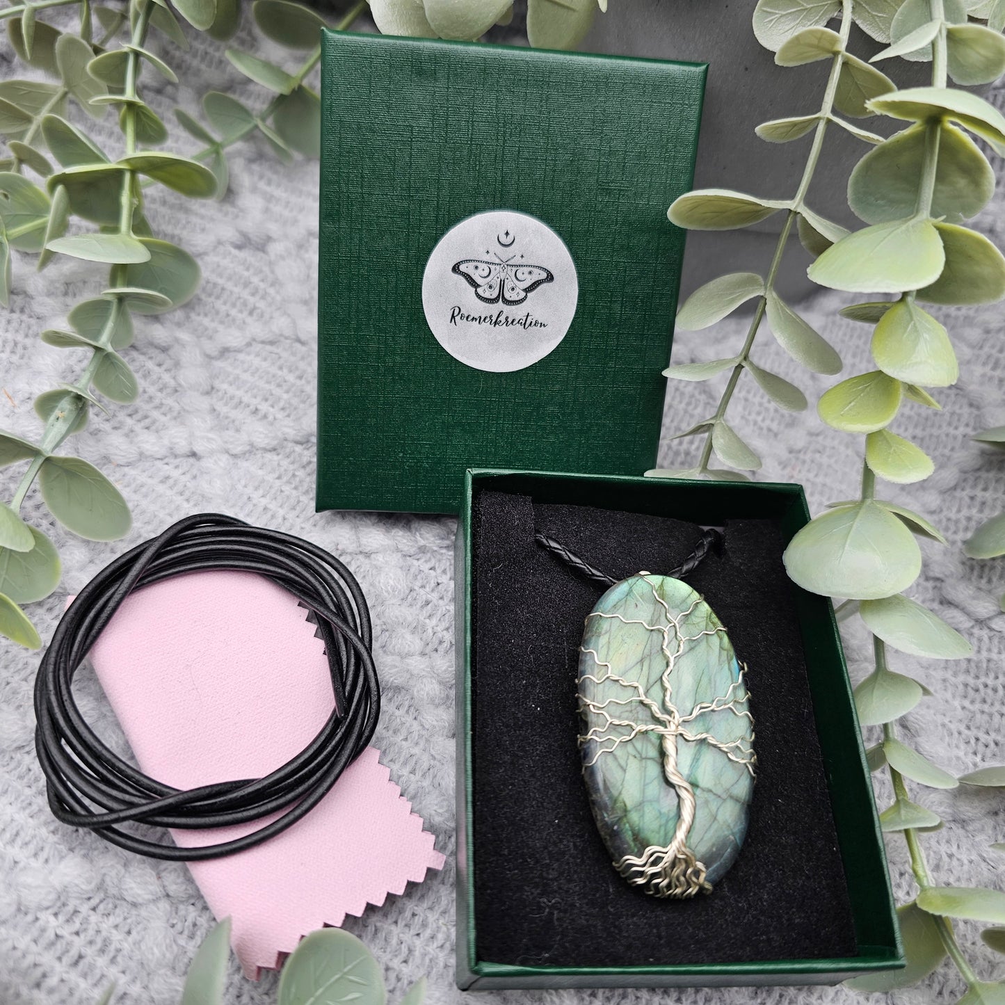 Labradorit Lebensbaum Anhänger | Schmuckdraht | Edelstein Halskette