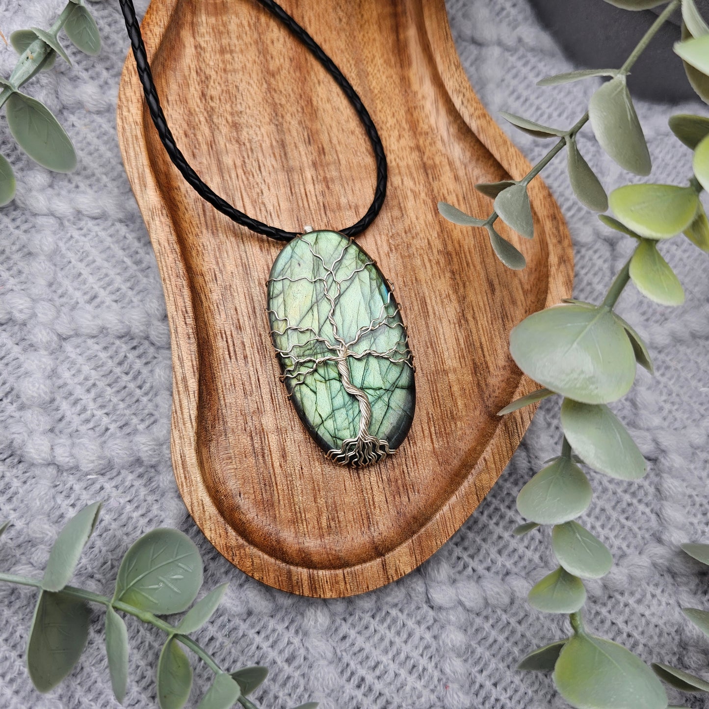 Labradorit Lebensbaum Anhänger | Schmuckdraht | Edelstein Halskette