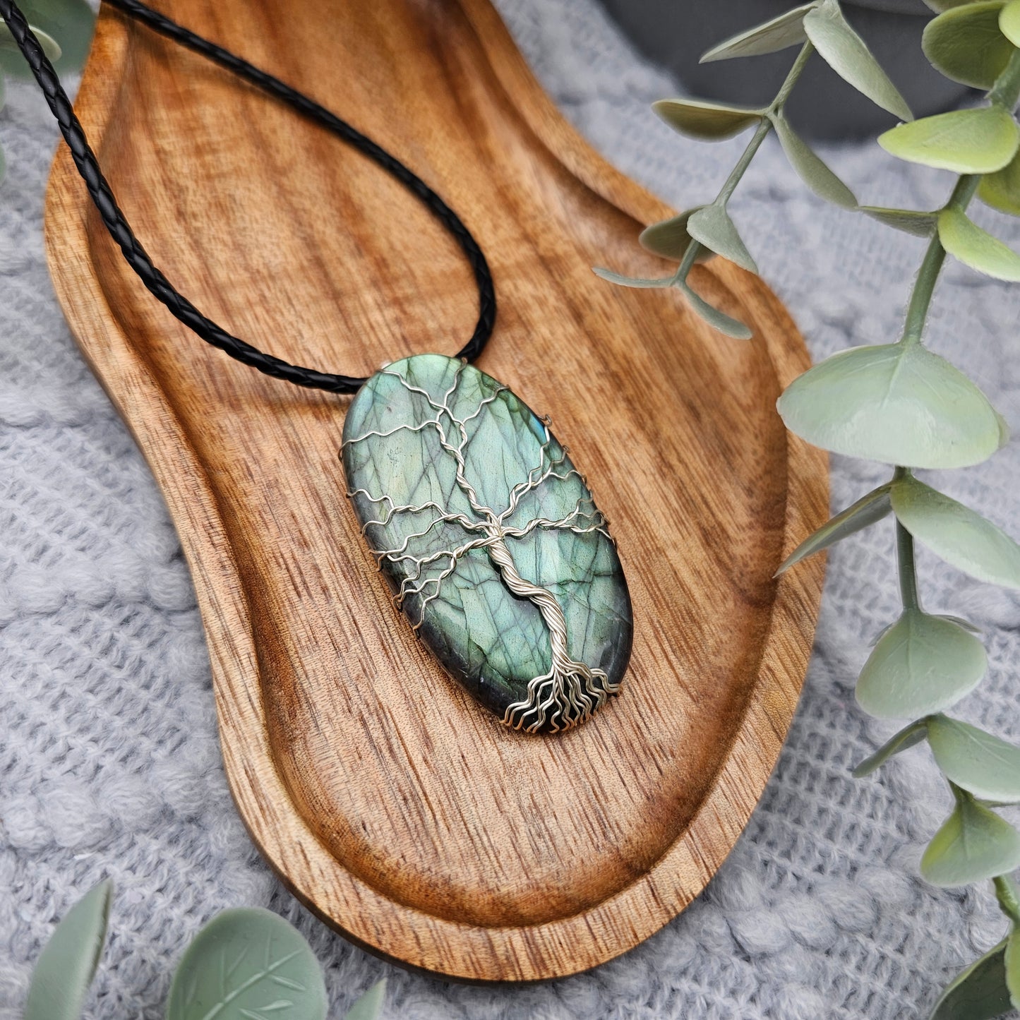 Labradorit Lebensbaum Anhänger | Schmuckdraht | Edelstein Halskette