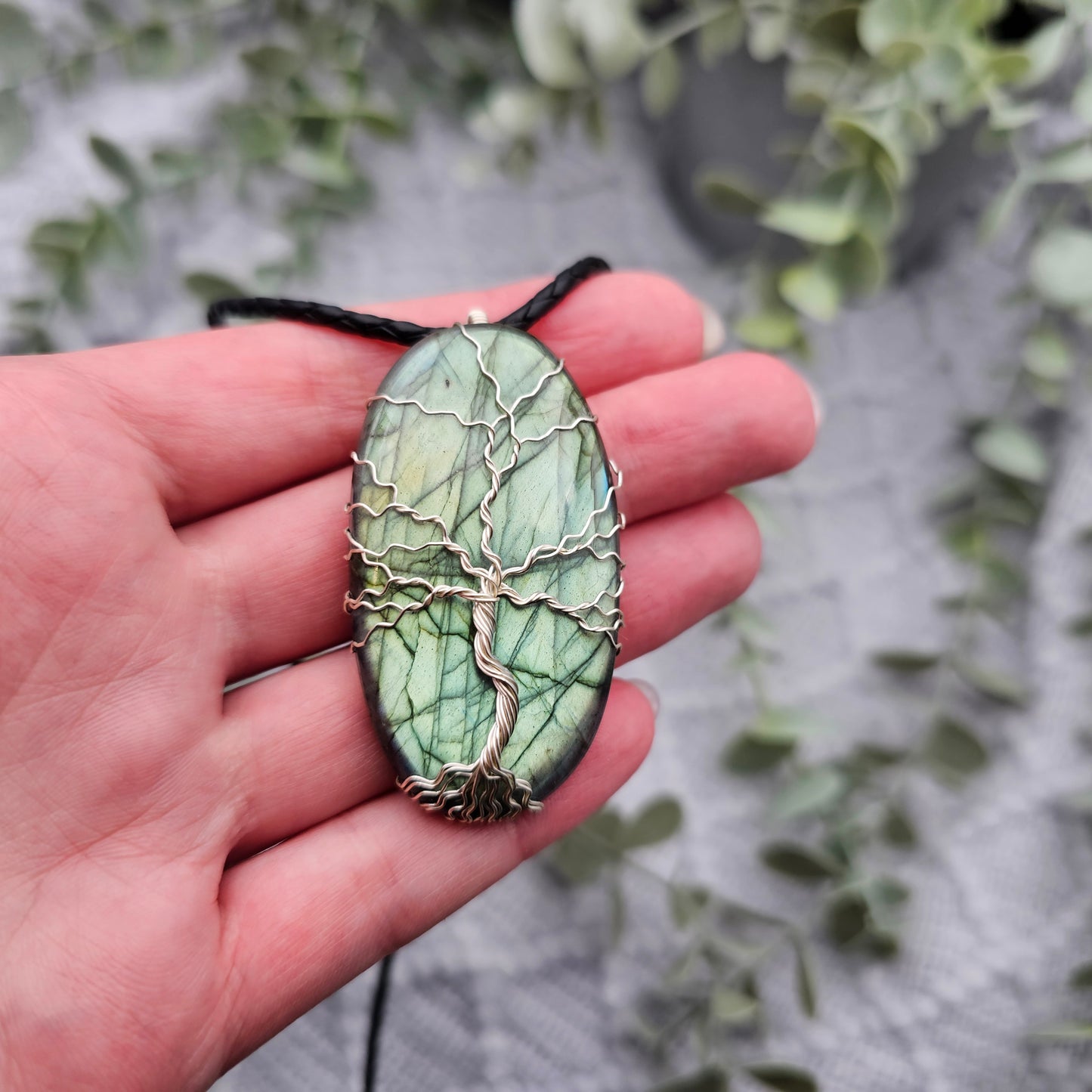 Labradorit Lebensbaum Anhänger | Schmuckdraht | Edelstein Halskette