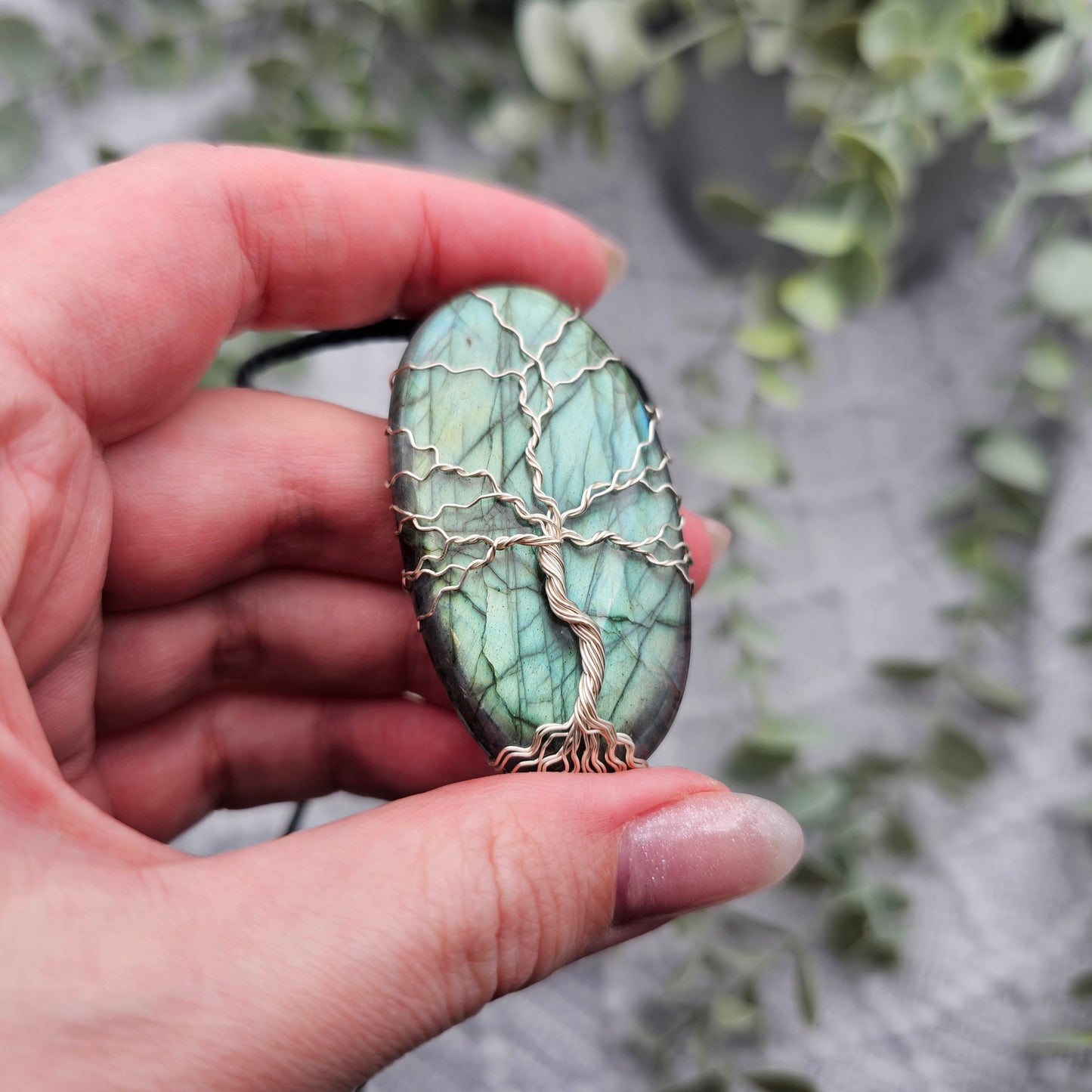 Labradorit Lebensbaum Anhänger | Schmuckdraht | Edelstein Halskette