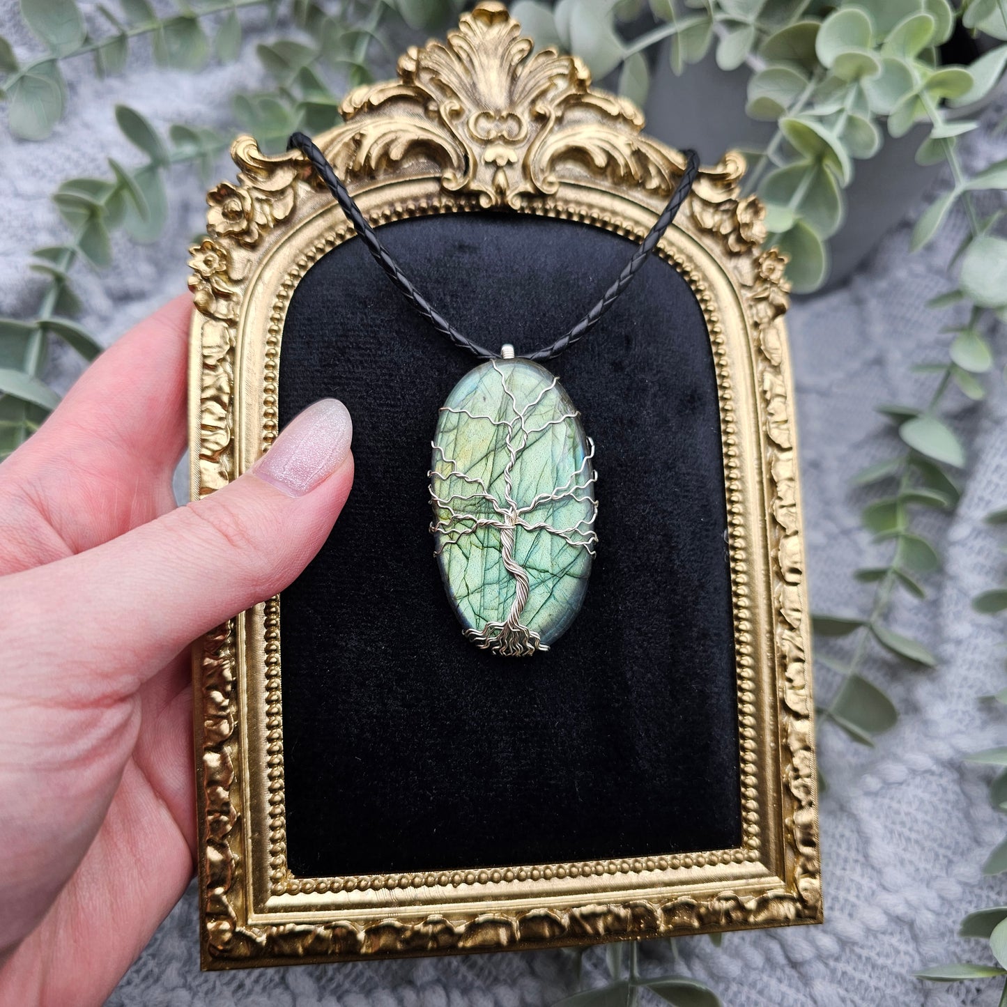 Labradorit Lebensbaum Anhänger | Schmuckdraht | Edelstein Halskette