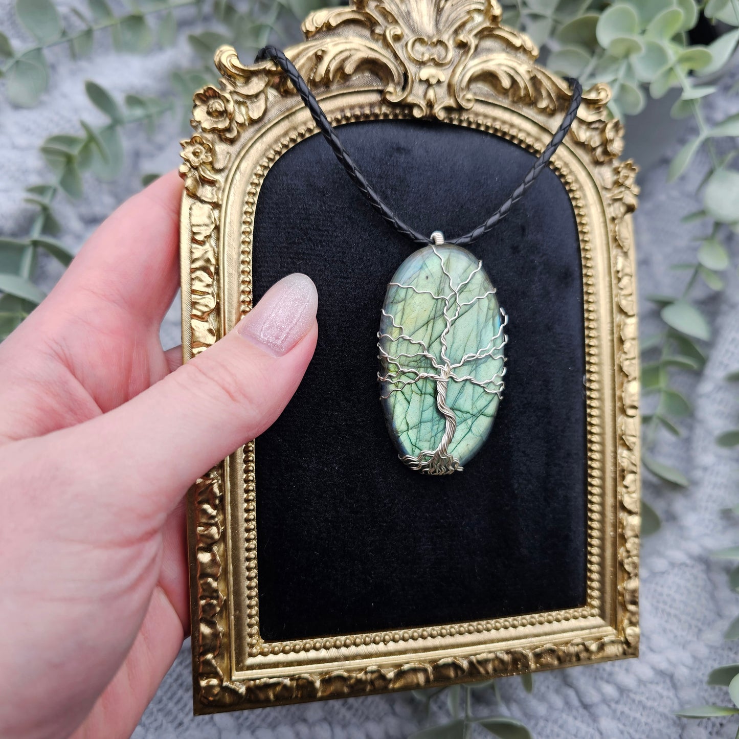 Labradorit Lebensbaum Anhänger | Schmuckdraht | Edelstein Halskette