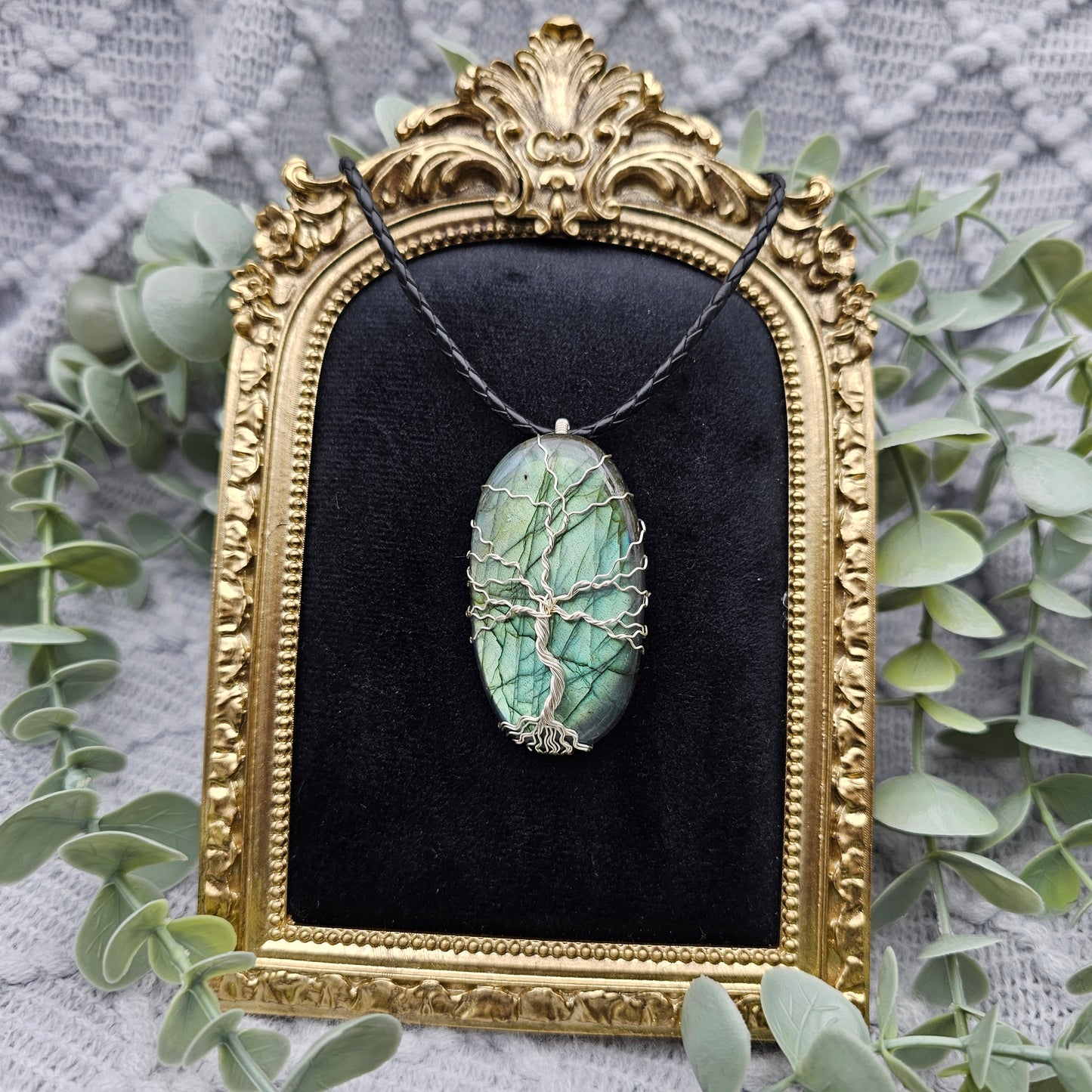 Labradorit Lebensbaum Anhänger | Schmuckdraht | Edelstein Halskette