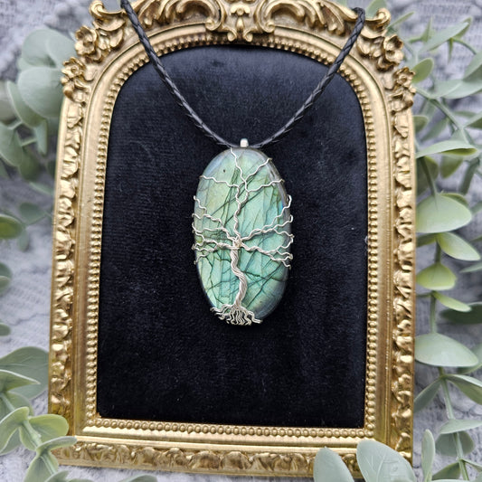 Labradorit Lebensbaum Anhänger | Schmuckdraht | Edelstein Halskette