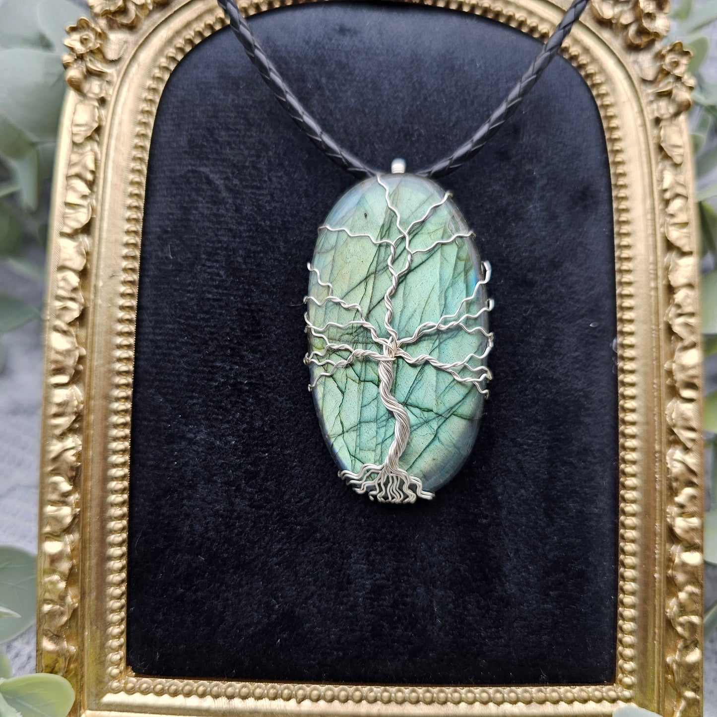 Labradorit Lebensbaum Anhänger | Schmuckdraht | Edelstein Halskette