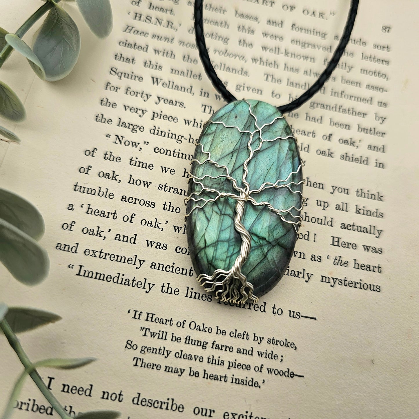 Labradorit Lebensbaum Anhänger | Schmuckdraht | Edelstein Halskette