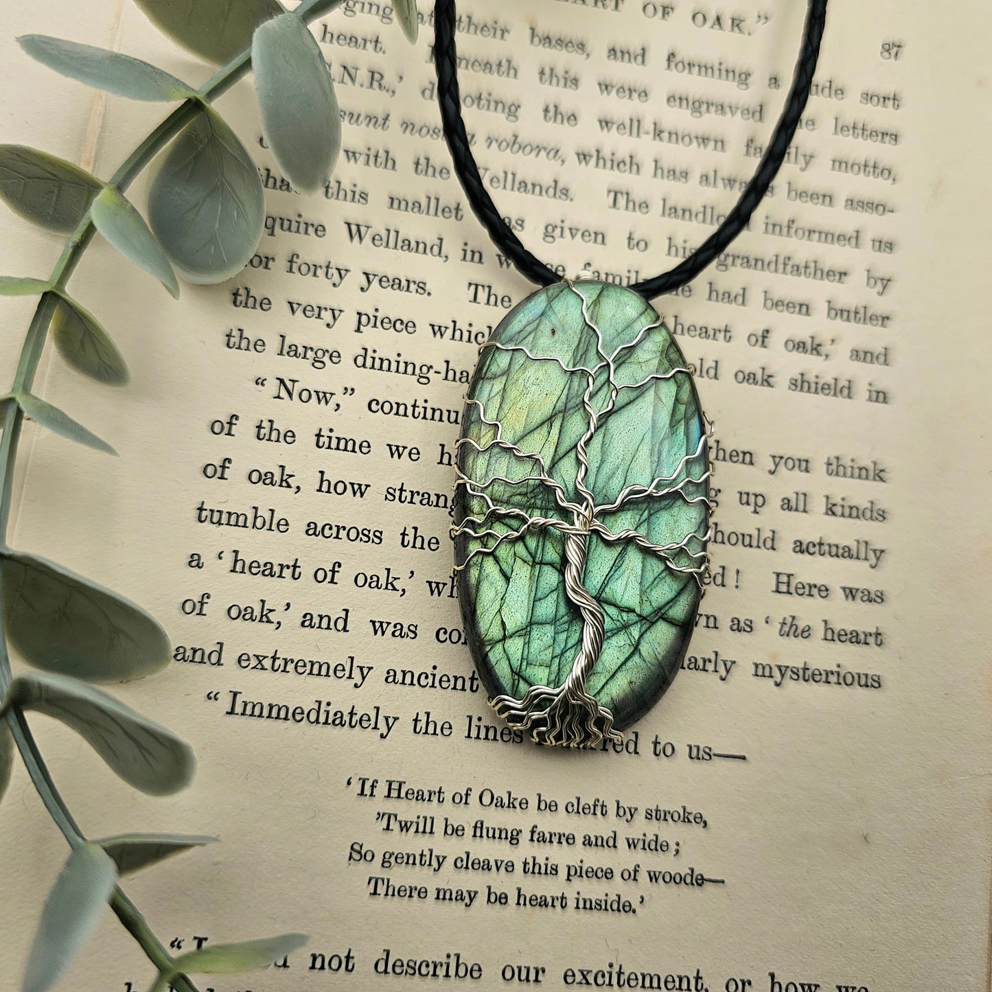 Labradorit Lebensbaum Anhänger | Schmuckdraht | Edelstein Halskette