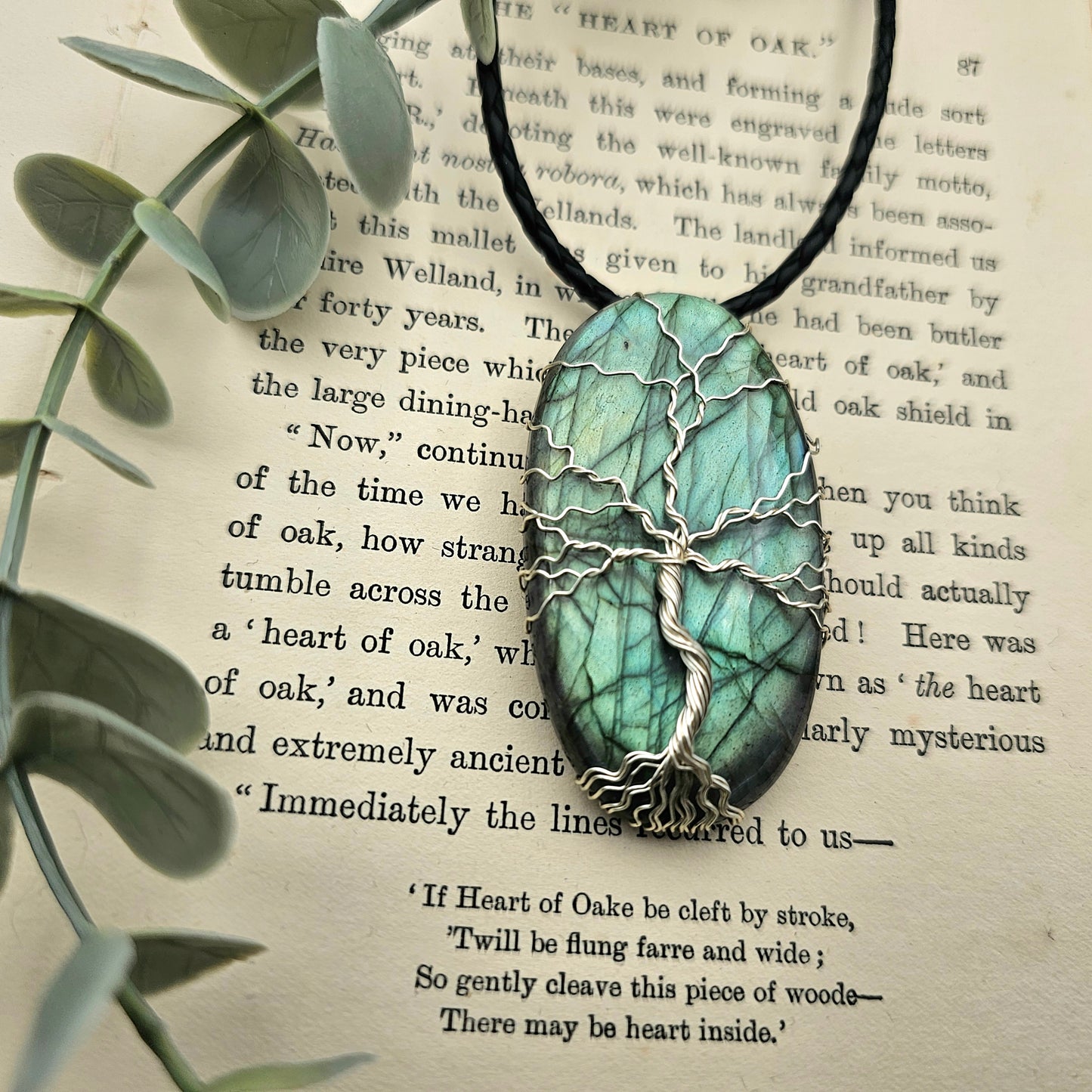 Labradorit Lebensbaum Anhänger | Schmuckdraht | Edelstein Halskette