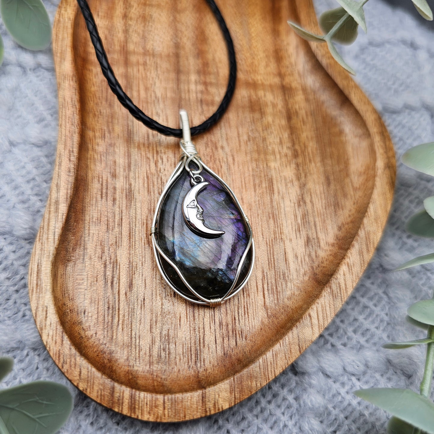 Labradorit & Mond Anhänger | Schmuckdraht | Edelstein Halskette