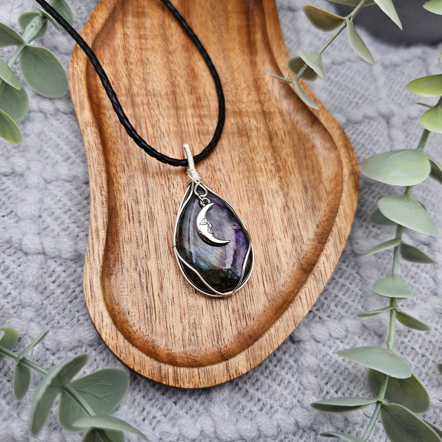 Labradorit & Mond Anhänger | Schmuckdraht | Edelstein Halskette