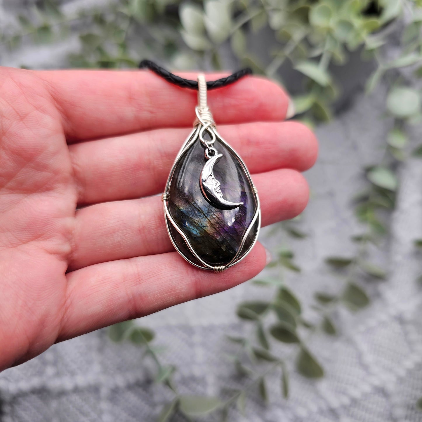 Labradorit & Mond Anhänger | Schmuckdraht | Edelstein Halskette