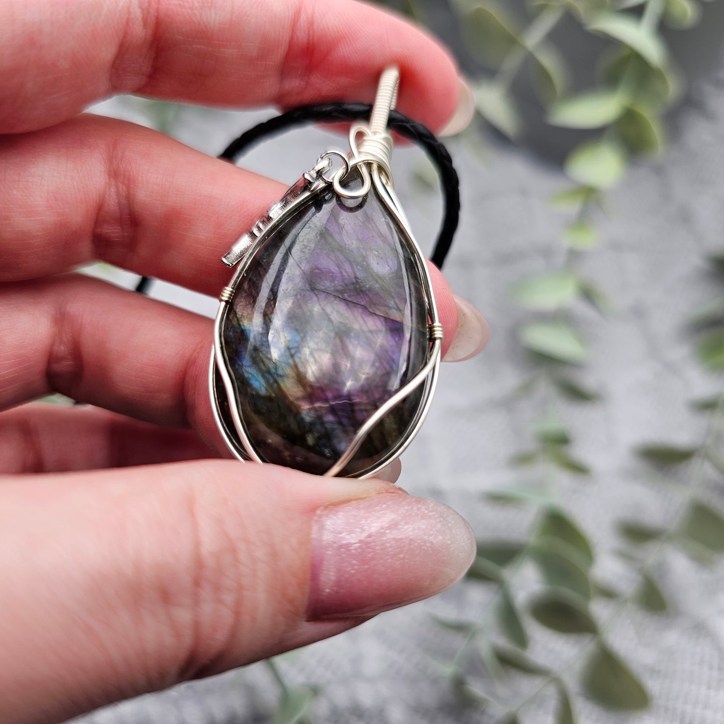 Labradorit & Mond Anhänger | Schmuckdraht | Edelstein Halskette