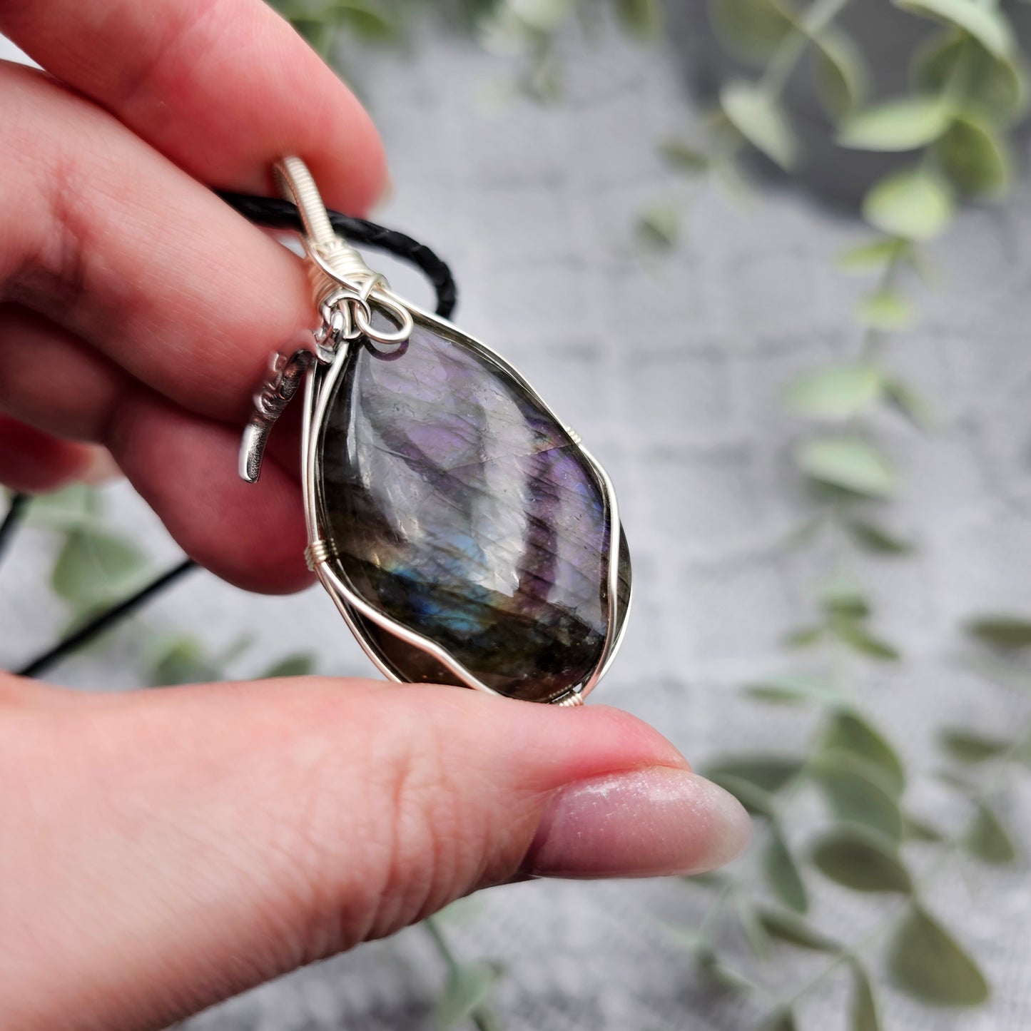 Labradorit & Mond Anhänger | Schmuckdraht | Edelstein Halskette