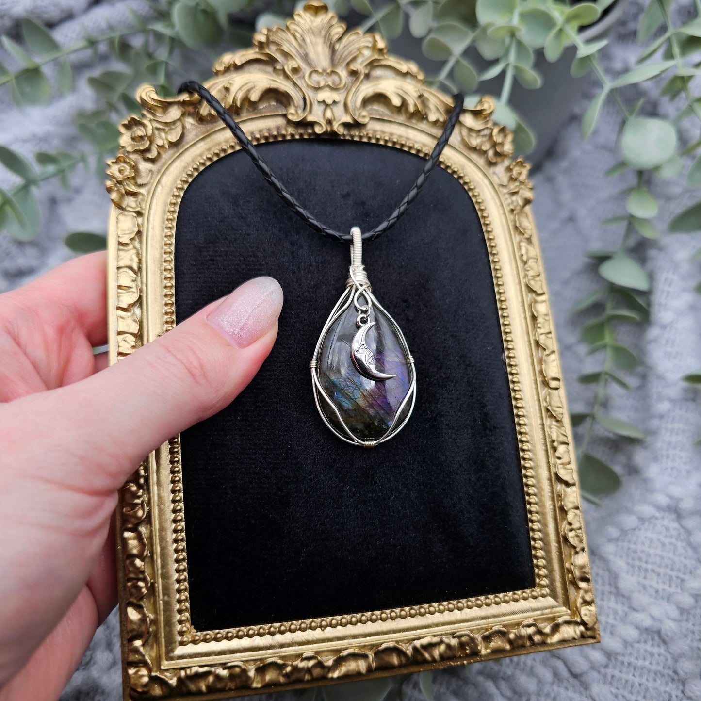 Labradorit & Mond Anhänger | Schmuckdraht | Edelstein Halskette