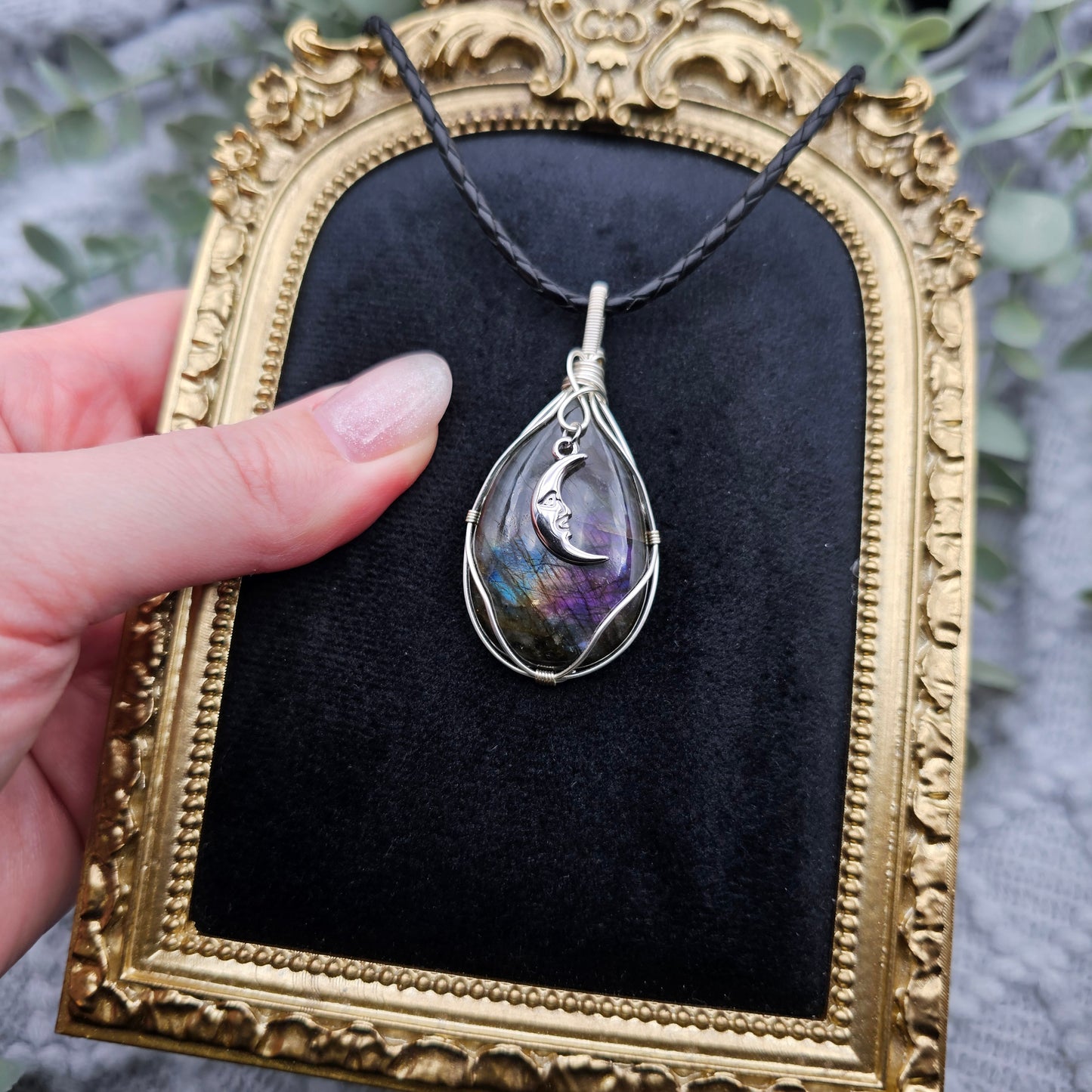 Labradorit & Mond Anhänger | Schmuckdraht | Edelstein Halskette