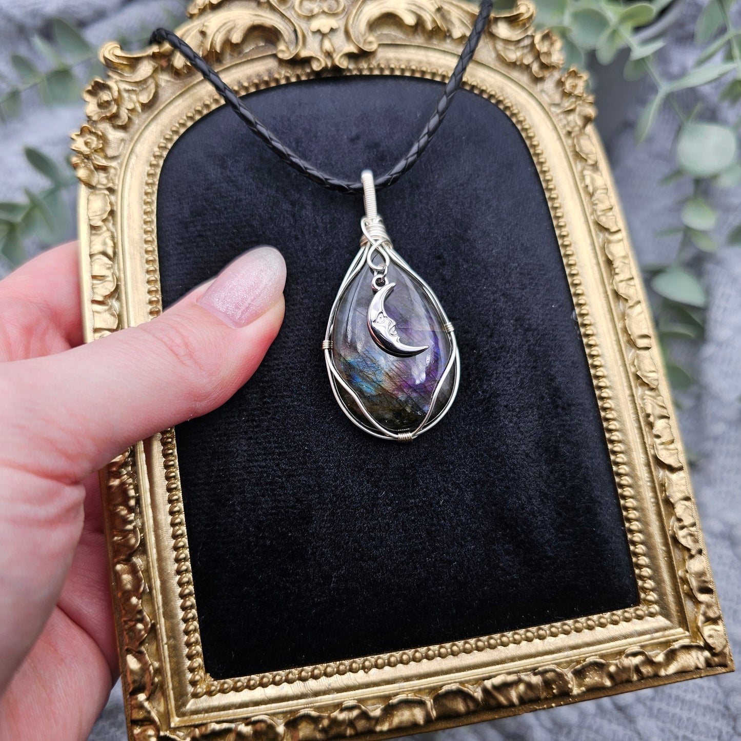 Labradorit & Mond Anhänger | Schmuckdraht | Edelstein Halskette