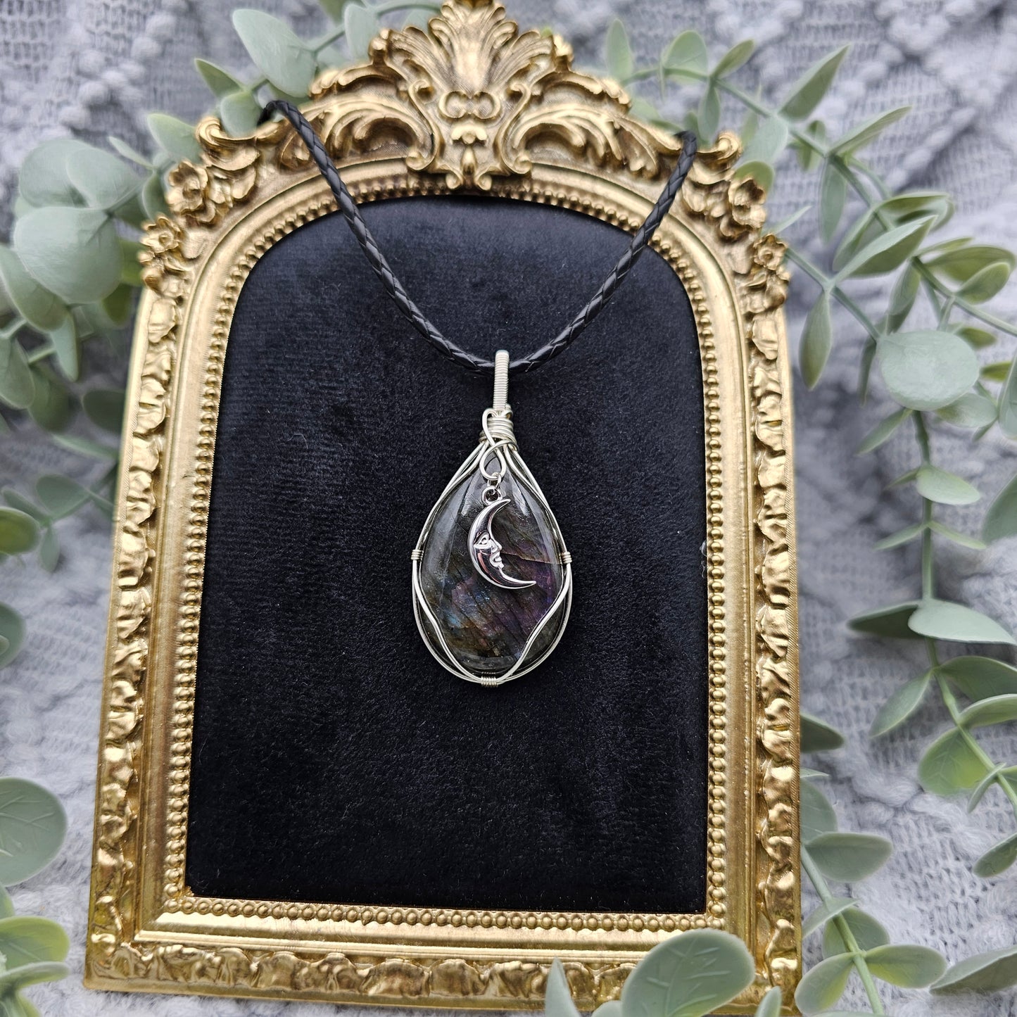 Labradorit & Mond Anhänger | Schmuckdraht | Edelstein Halskette