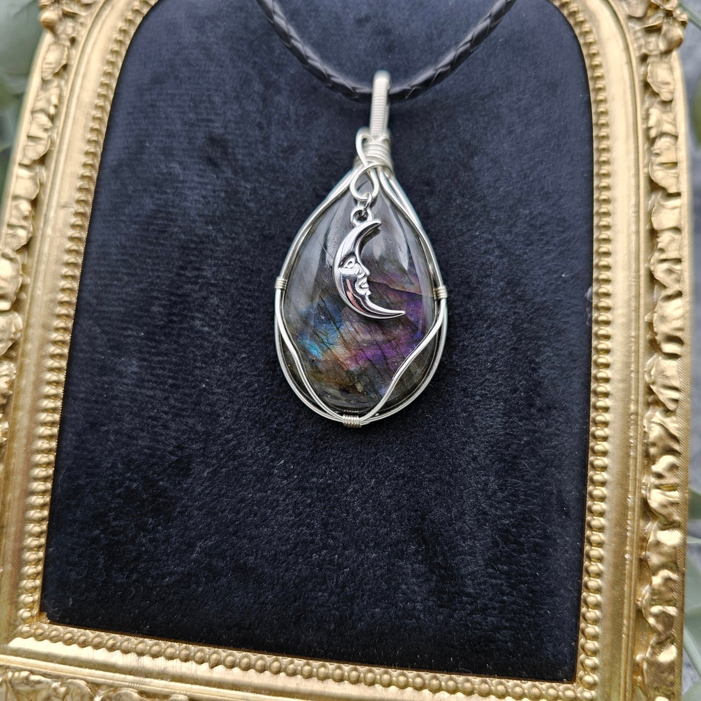 Labradorit & Mond Anhänger | Schmuckdraht | Edelstein Halskette