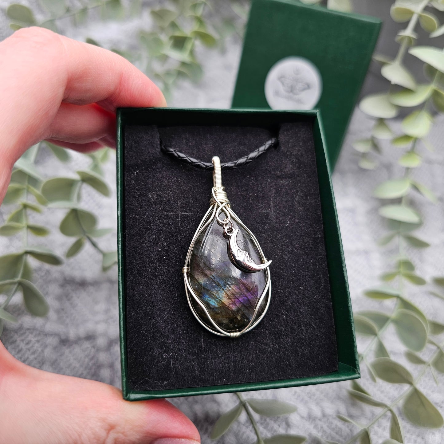 Labradorit & Mond Anhänger | Schmuckdraht | Edelstein Halskette