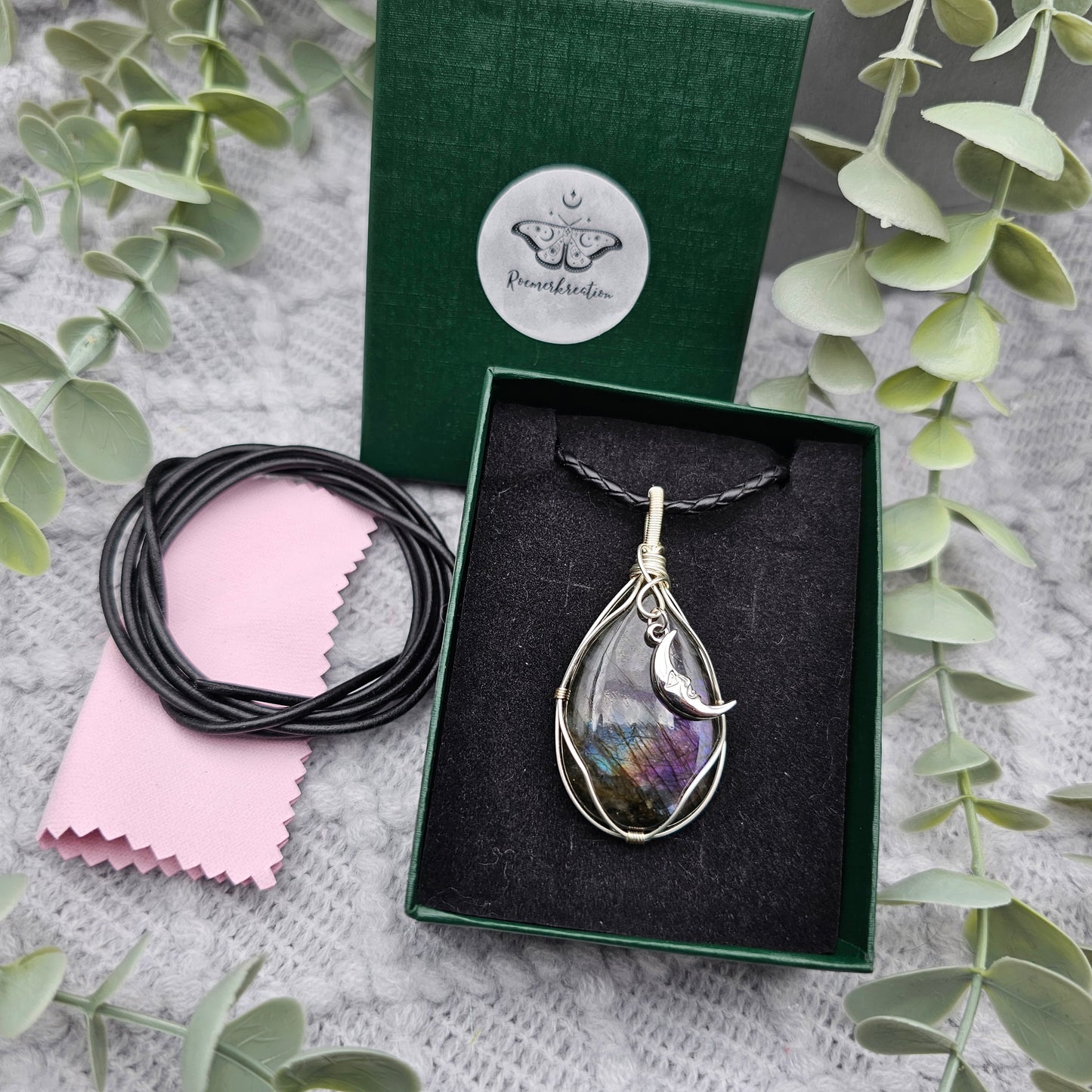 Labradorit & Mond Anhänger | Schmuckdraht | Edelstein Halskette