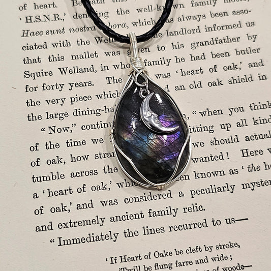 Labradorit & Mond Anhänger | Schmuckdraht | Edelstein Halskette