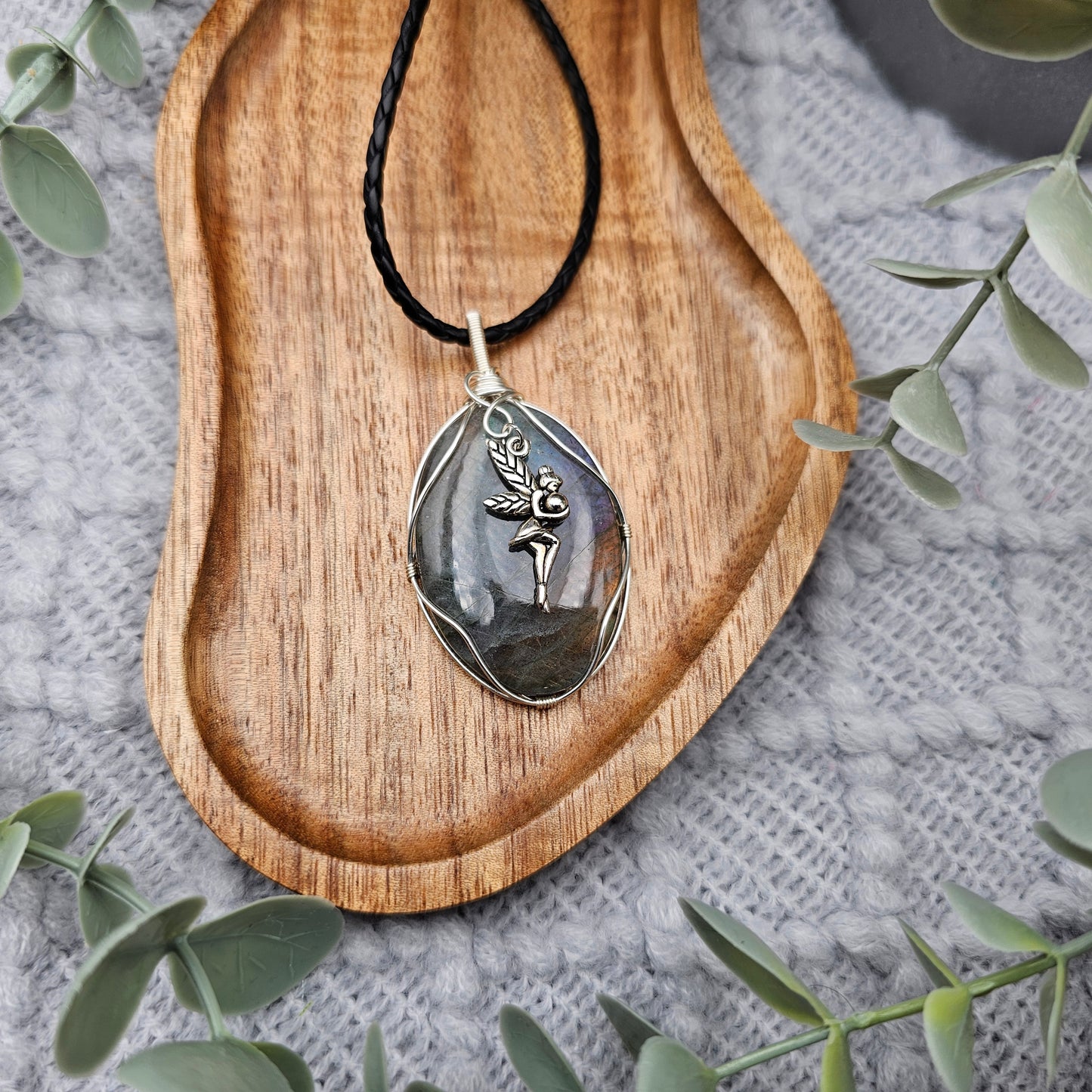 Labradorit & Fee Anhänger | Schmuckdraht | Edelstein Halskette